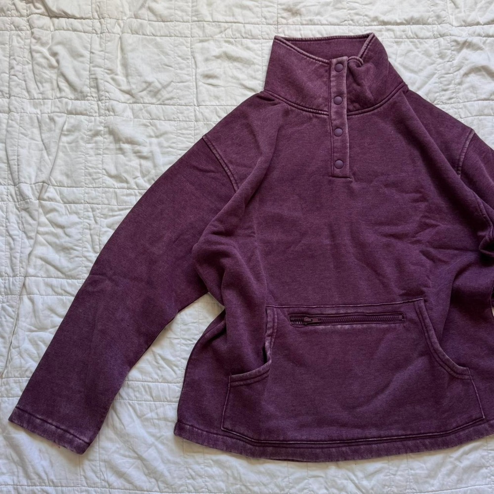 Zenana burgundy fleece funnel neck sweatshirt womens S 1/4 snap granola casual